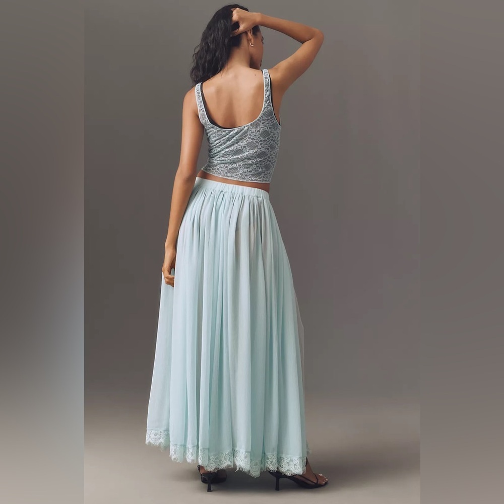 NWT! Anthropologie Blue Sheer Maxi Skirt Floral Lace Pull-on High Rise 🍐 - Picture 3 of 6